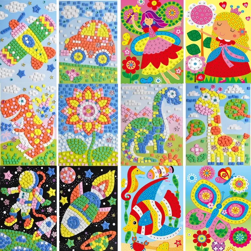 

Handmade 3D Children Mosaic DIY Crystal Stickers Art EVA Foam Cartoon Animal Flower Dinosaur Creative Educational Toys for Kids