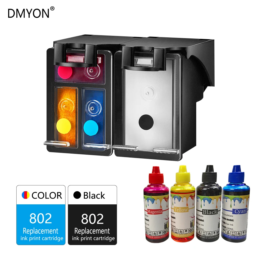 

DMYON Ink Cartridge 802 Refillable Compatible for HP 802 DeskJet 1050 2000 2050 3050 2150 3150 1010 1510 2540 Cartridges Printer