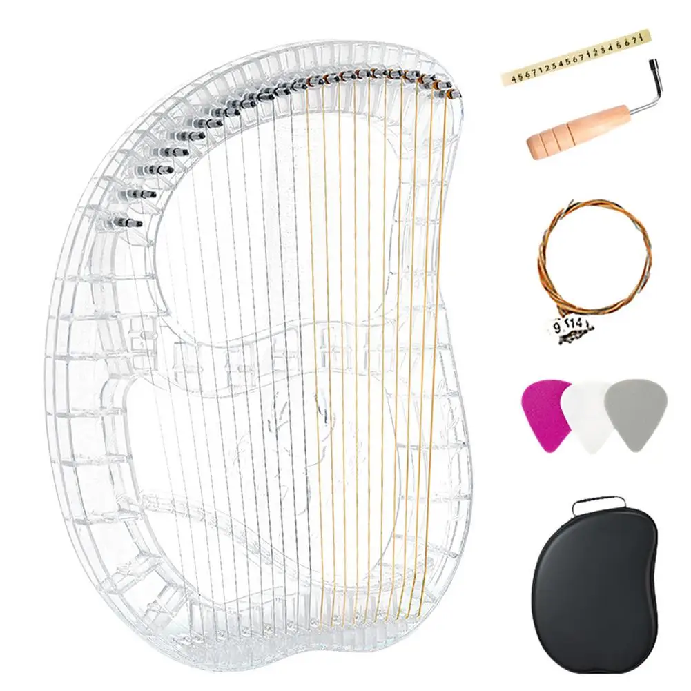 

Lyre Harp ABS Portable 21 Strings Harp With Carry Bag Tuning Wrench Lyre Musical Instrument For Music Lovers Beginners (Clear