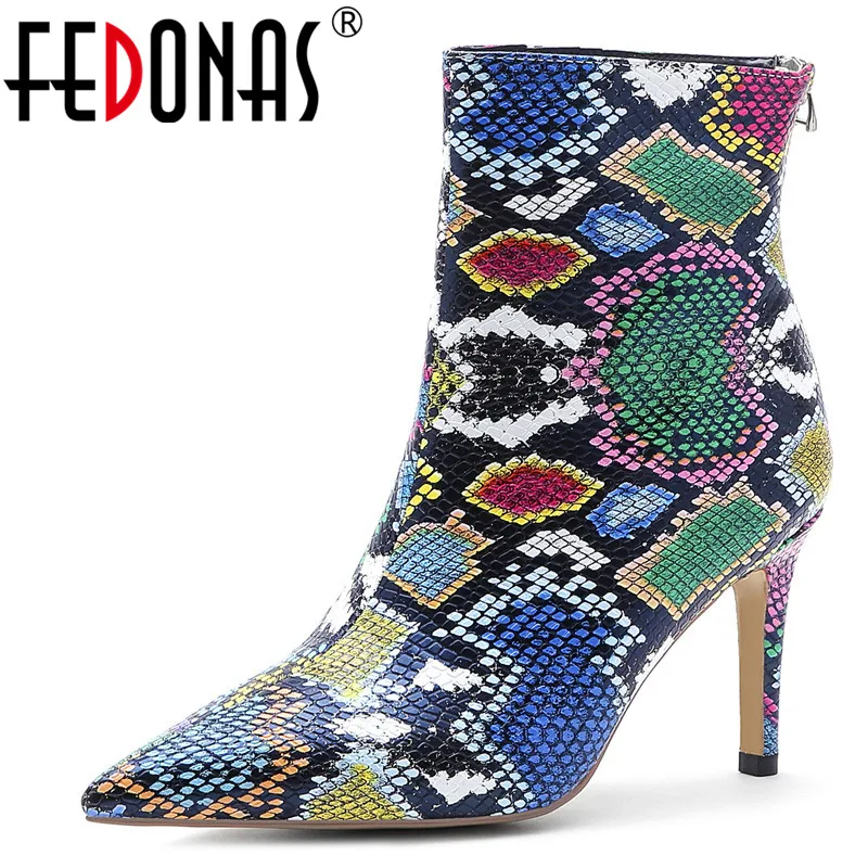 FEDONAS Animal Prints Leather Female Chelsea Boots Classic Zipper Women Ankle Boots Party Prom Shoes Woman Plus Size Thin Heels