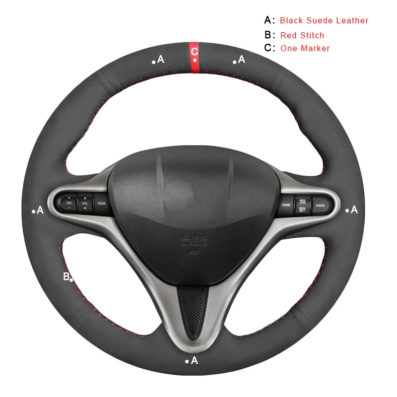 Чехол для ручного шитья рулевого колеса для Honda Civic 8 2006-2011(3 спицы) Авто оплетка на рулевом колесе крышка автостайлинг - Название цвета: Suede Leather