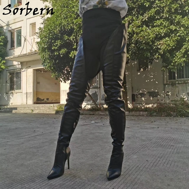Sorbern-أحذية نسائية عالية الفخذين ، أحذية واسعة مناسبة ، كعب عالي ، مقدمة  مدببة ، قصيرة من الداخل ، خارجية ، نصف سحاب ، أحذية رفيعة مخصصة - AliExpress