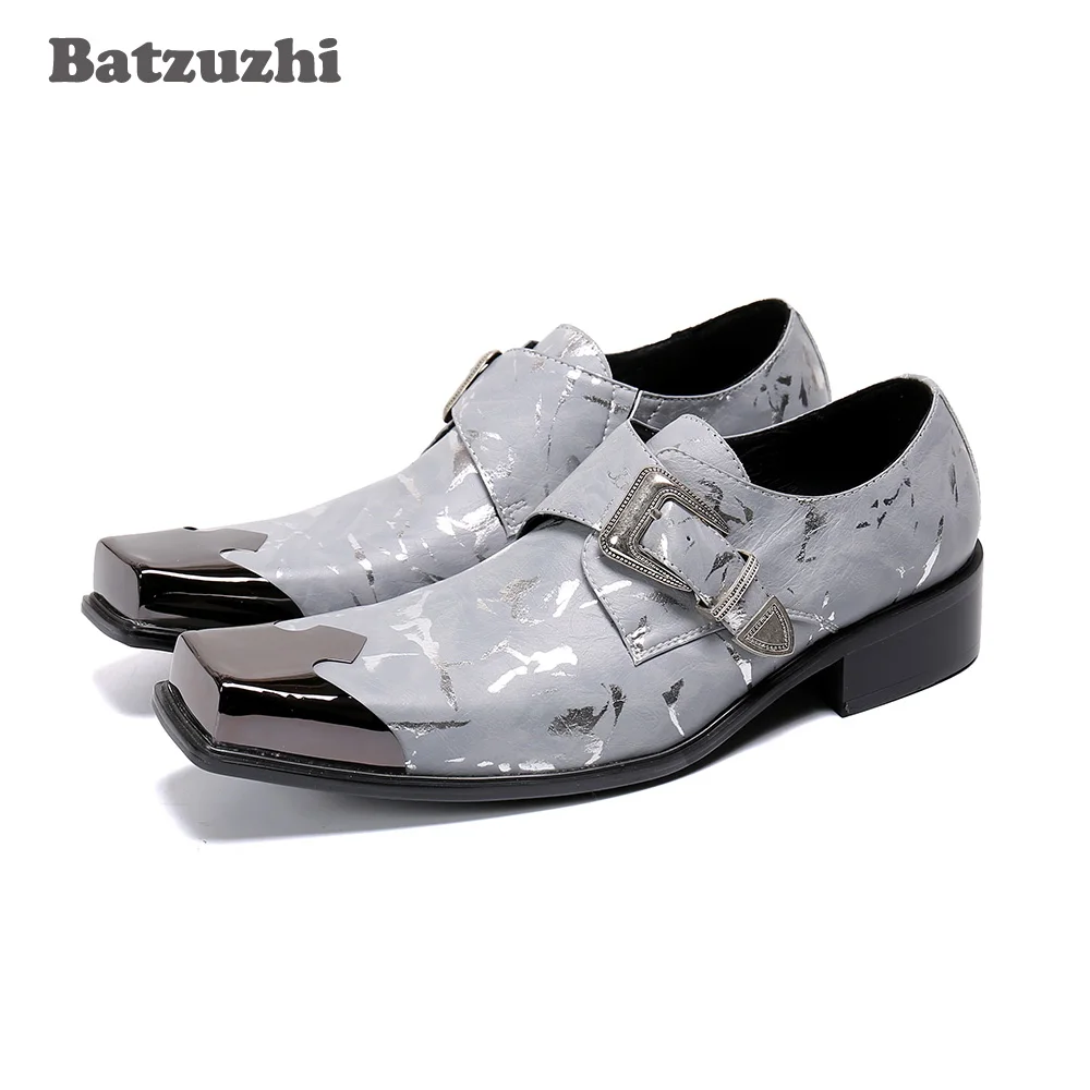 

Batzuzhi Genuine Leather Shoes Men Personality Men's Leather Dress Shoes Square Toe Metal Cap Chaussures Hommes, Sizes EU38-46!