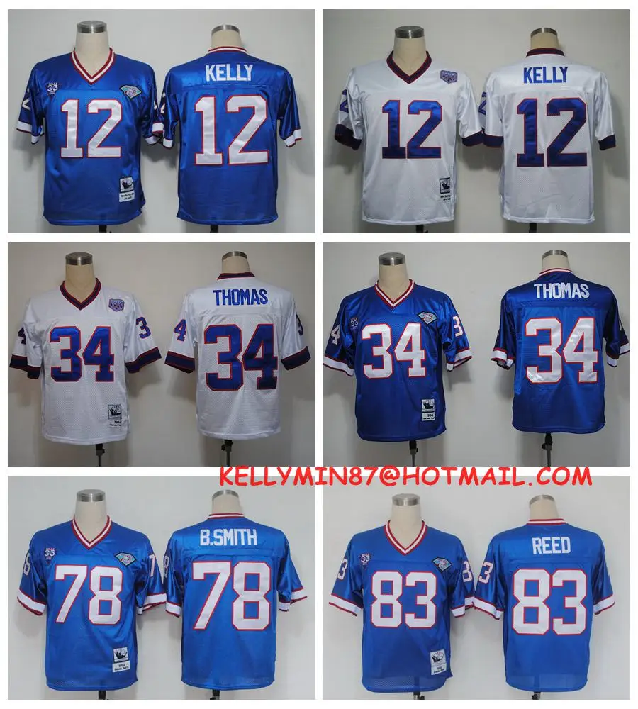 Stitiched, Buffalo, Jim Kelly, Cam Thomas, Брюс Смит, Andre Reed, возврат для мужчин Джерси