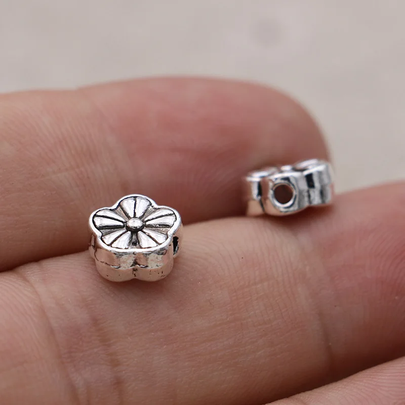 Тибетские посеребренные бусины разделители в форме цветка для изготовления