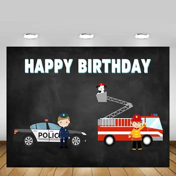 

Mehofond Police Fireman Photo Backdrop Black Back Truck Boy Baby Birthday Portrait Photography Background Photo Studio Photocall