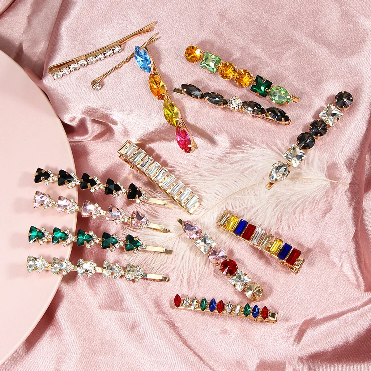 

1Set Colored Acrylic Imitation Diamond Hair Clips Jewelry Barrettes European Retro Summer Colorful Glass One Word Hair Pins
