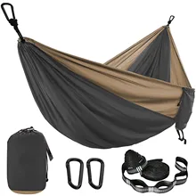 Rede de paraquedas de cor sólida com alças de rede e mosquetão preto, móveis para acampamento e viagem de duas pessoas ao ar livre