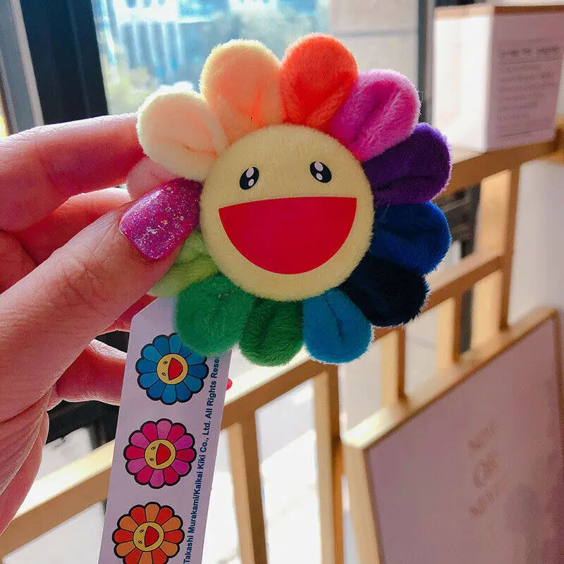 Murakami Takashi Rainbow color sunflower brooch Badge Strap Pendant 