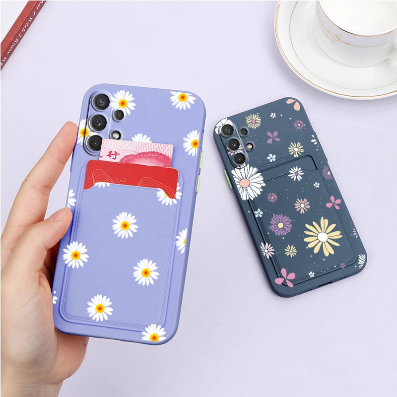 For Samsung A32 4G 6.4'' Case Flower Silicone TPU Back Cover For Samsung A32 5G 6.5'' A 32 a32 Wallet Cover Card Holder Fundas samsung silicone