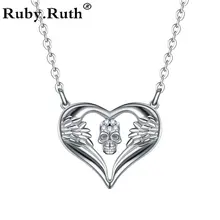 Ангел сердце Мода Панк женский череп кулон кристалл черное Серебрянное ювелирное ожерелье дропшиппинг
