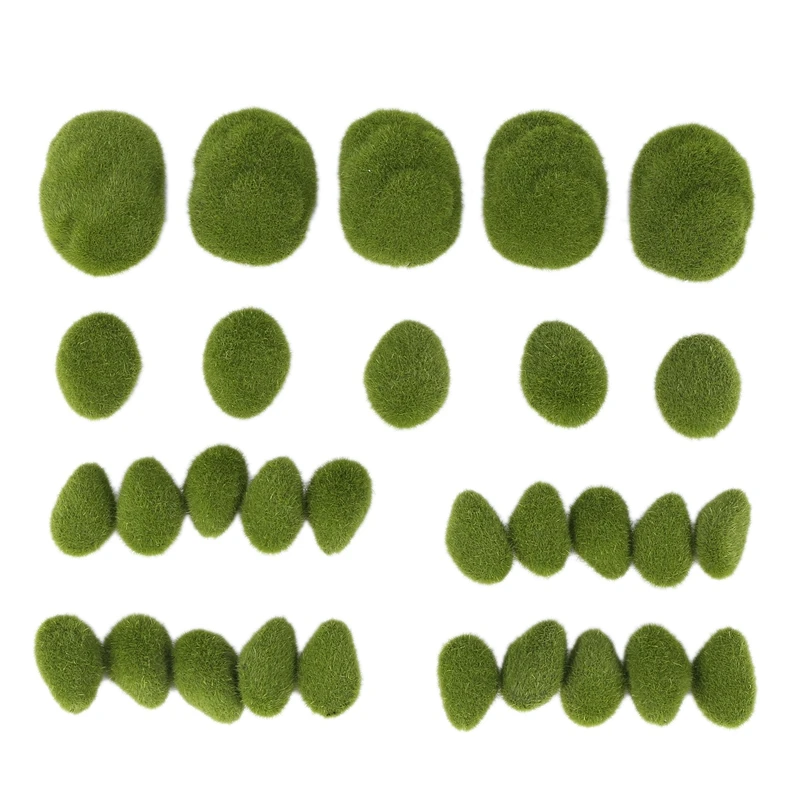30PCS 3 Size Artificial Moss Rocks Decorative, Green Moss Balls,for