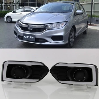 

Car Flashing 1 Set LED DRL Daytime Running Light With Yellow Turn Signal Lamp For Honda City 2017 2018 2019 Daylight AUTO