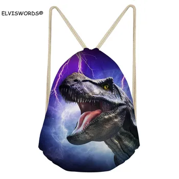 

ELVISWORDS Dinosaur Print School Bag for Boys Tyrannosaurus Rex Pattern Drawstring Backpacks Men‘s Cycling Bag Gym Backpacks
