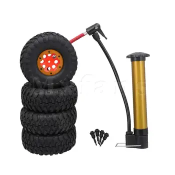 

Mxfans 4pcs Inflatable Tires Red Wheel Rims w/Inflator for RC1:10 Rock Crawler