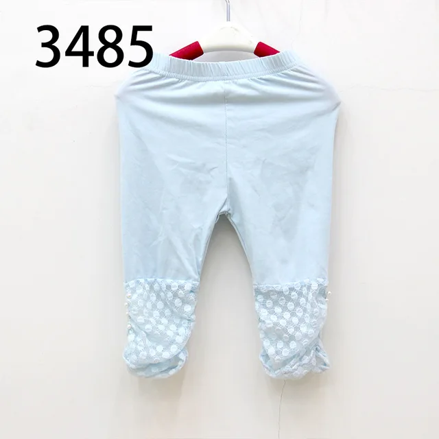 High Quality 2021 New Summer Girls Leggings Pants Lace Cotton Children Clothing Flower Girl Knee Pants 3485 Blue