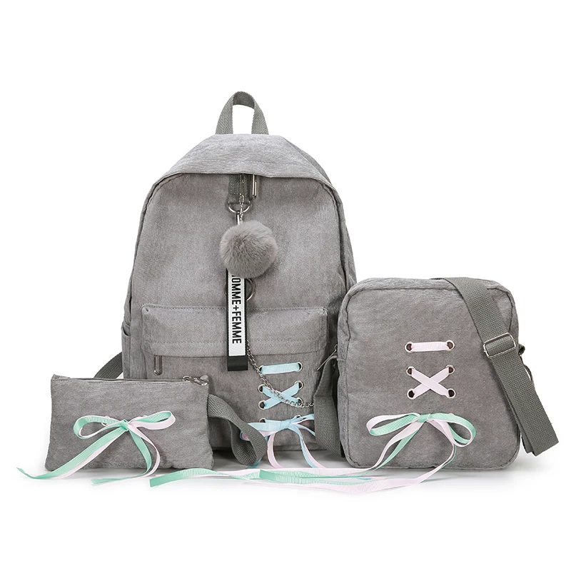 Модный вельветовый женский рюкзак из трех частей, Молодежная школьная сумка для девочек, Большой Вместительный рюкзак для компьютера, женские сумки для отдыха и путешествий - Цвет: gray2