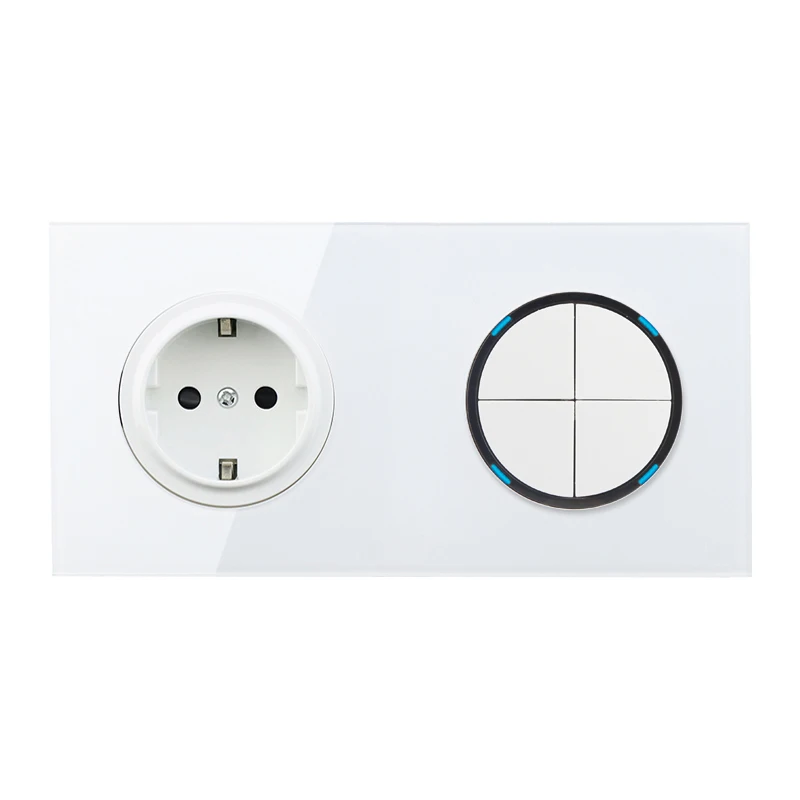 Socket-4 Gang Switch Atlectric 1/2/3/4 банды выключатель+ розетка ЕС/DE/RU Стекло Панель штекер розетка 110-250V Мощность электрическая розетка светодиодный индикатор - Цвет: Socket-4 Gang Switch