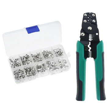 

320PCS/Box 10 In 1 Terminals Non-Insulated Ring Fork U-Type Brass Terminal Assortment Kit Cable Wire Connector Crimp Tool
