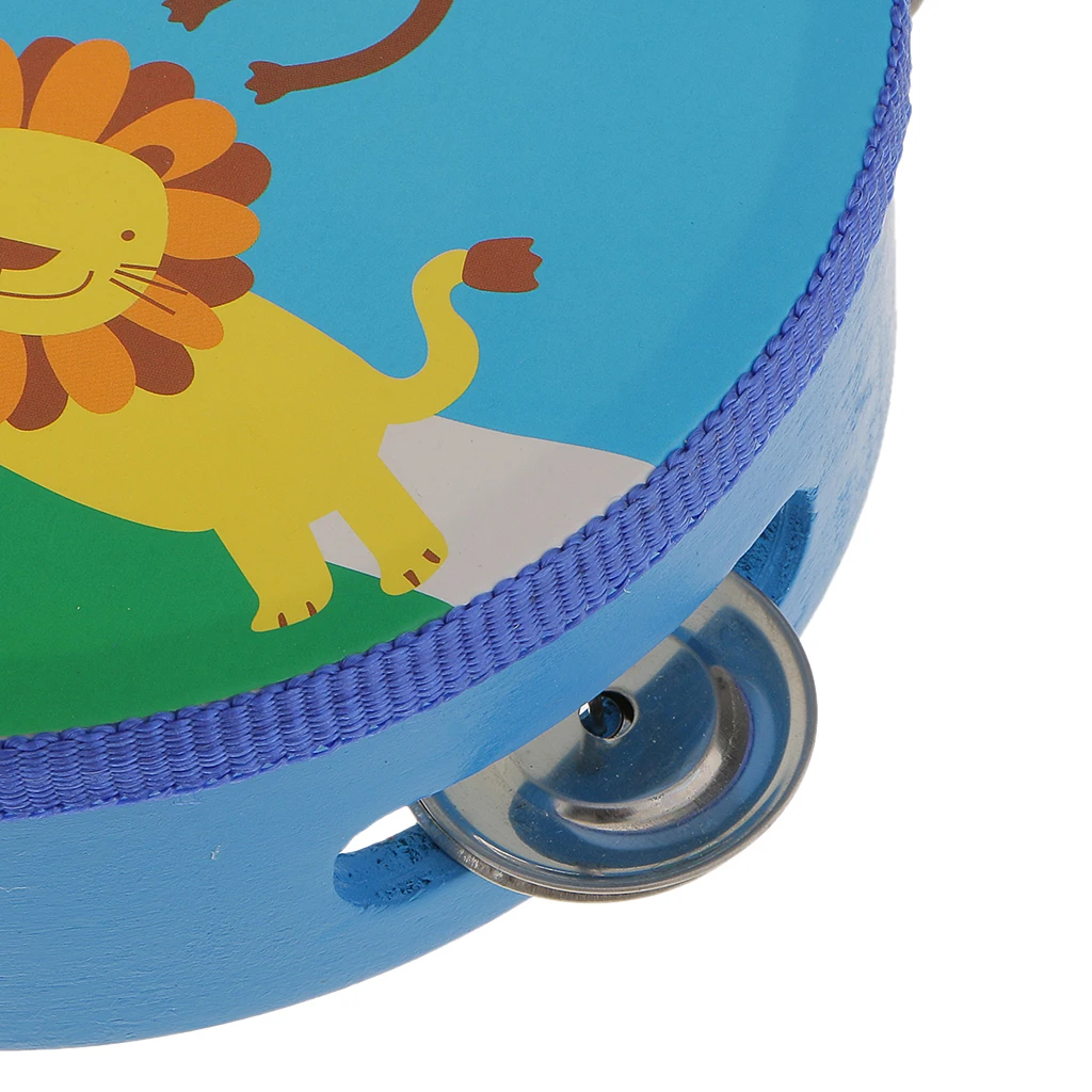 

Wood Tambourine Mini Handbell for Kindergarten Party Birthday Accessory, 6inch, Forest Pattern