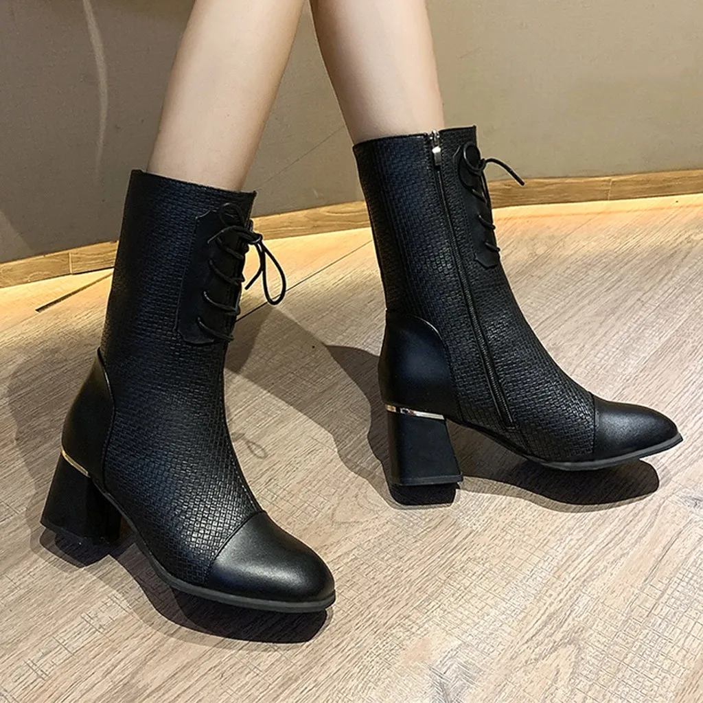 High-heeled Pu Leather Women Winter Boots Thick Wool Warm Women Martin Boots High-quality Female Snow Boots Plus Size 35-40#3