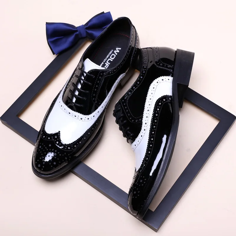Мужские черные белые классические туфли Wingtip оксфорды для зрителя мужская обувь