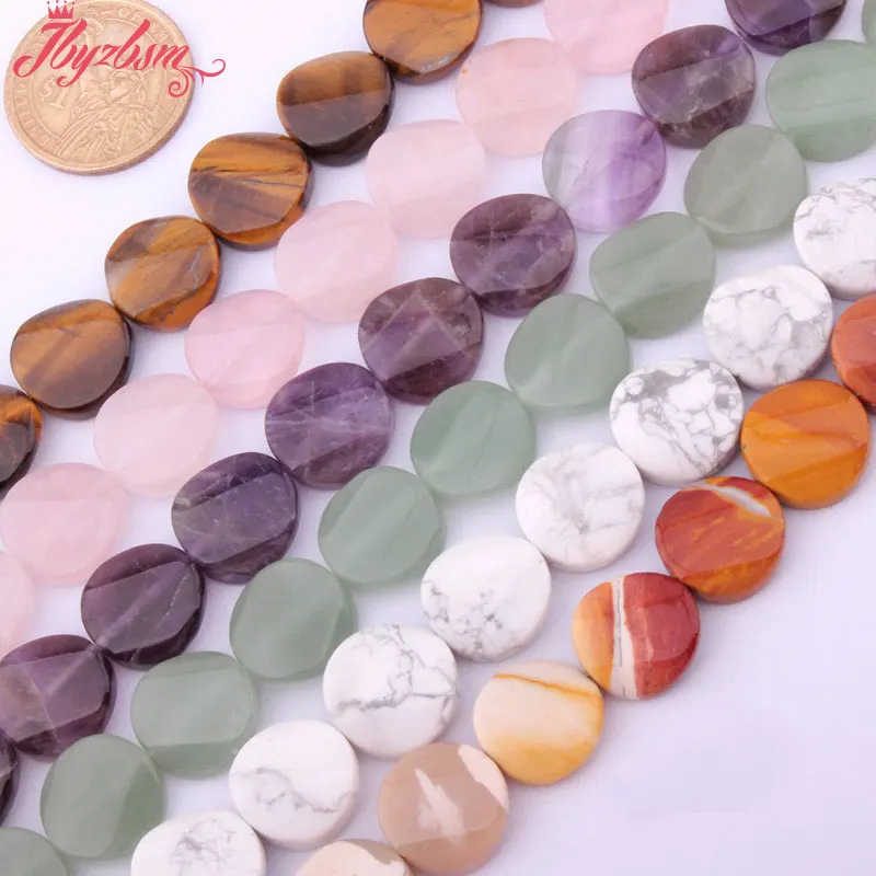 Natural Crystal Tiger Eye Amethyst Beads Coin Loose Stone Beads For DIY Necklace Jewelry Making 16MM Strand 15