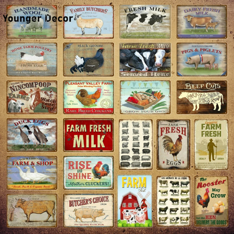 Cow Parts Poster Vintage Tin Signs Metal Plate Farm Decor Art Wall Poster