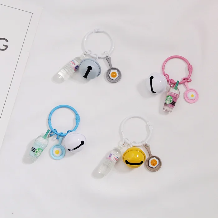 

Handmade Mineral water bottles key Chain Imitation mineral water bottle pan egg Key Chains Alloy Charms Gifts Wholesale keyring