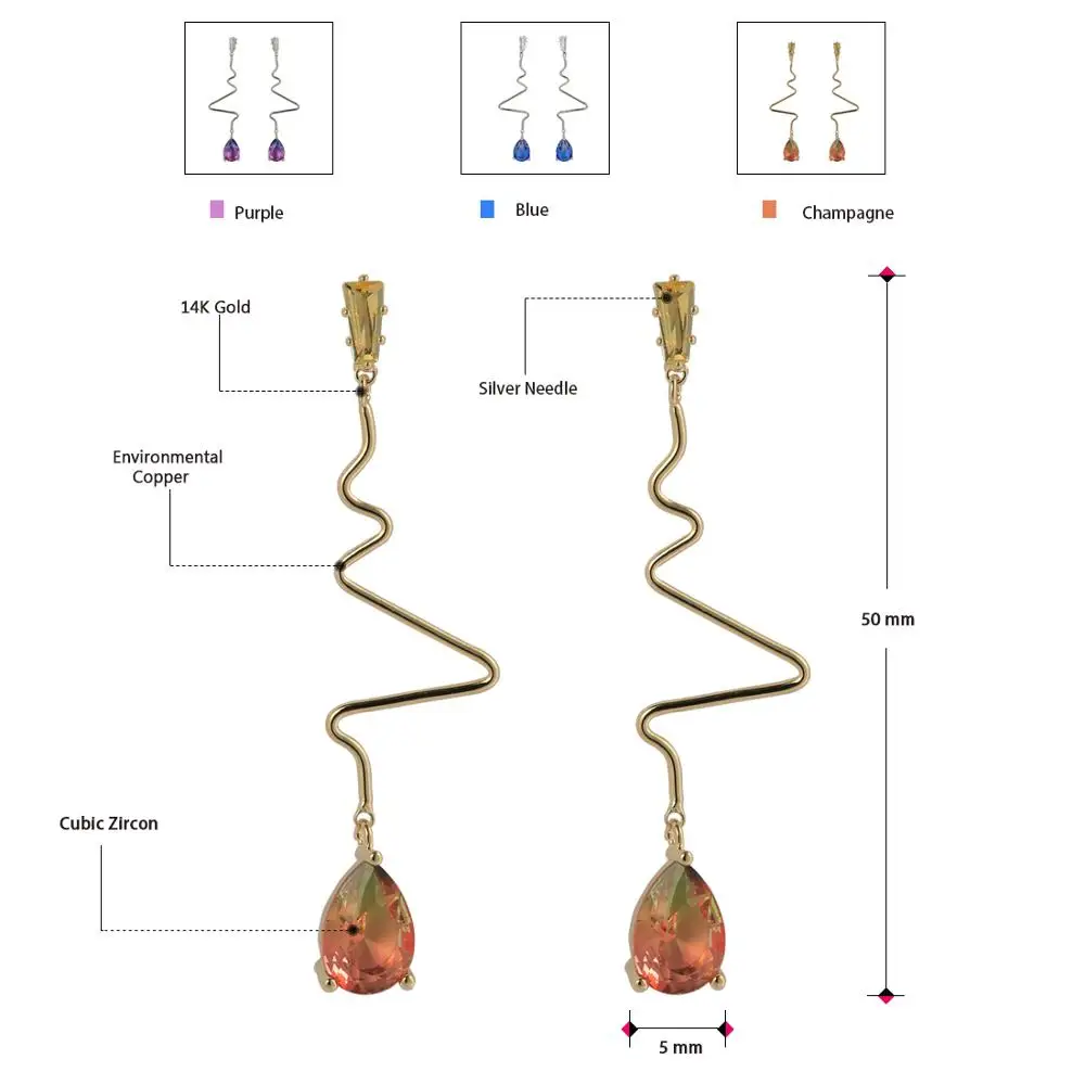 Neoglory, красочные серьги в форме капель, кубический циркон, для женщин, простые, волнистые полосы, Подвесные серьги, вечерние, сувенир, подарок