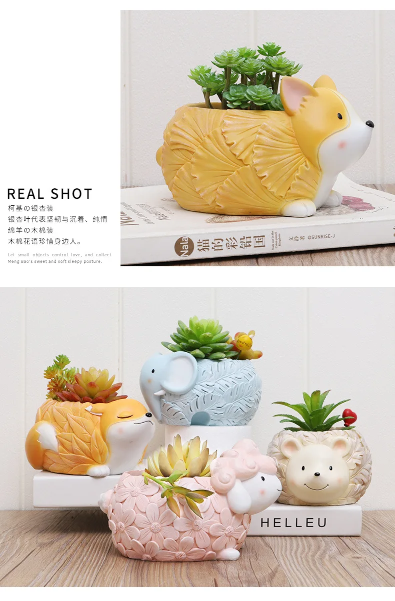 YXYT 2020 new design Animal Flower Pots elephant corgi fox bunny sheep Succulent Planter Ornament Office Desktop Decoration Gifts (17)