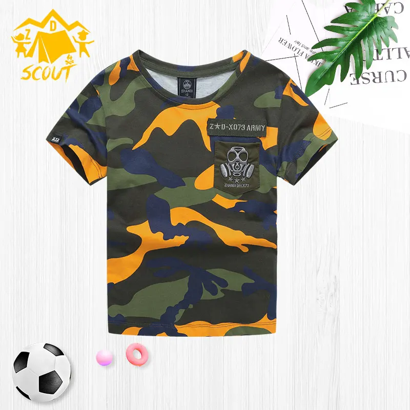 Детская одежда; футболка с короткими рукавами; камуфляжная футболка с надписью для мальчиков и девочек - Цвет: Orange camouflage