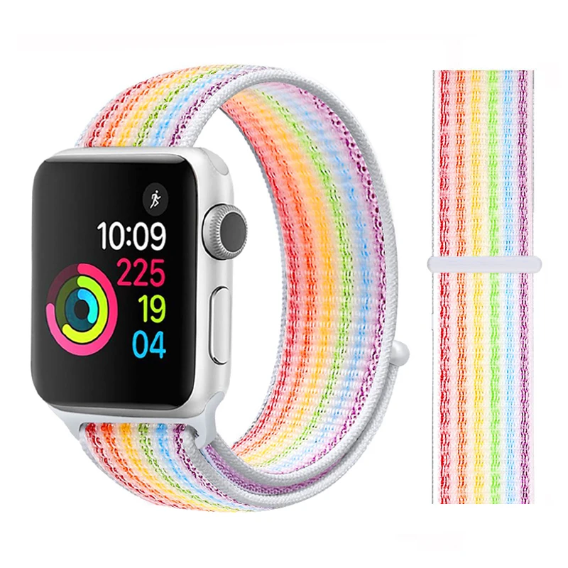 Color45 Colorful Нейлон Ремешок для наручных часов Apple Watch серии 3/2/1 38 мм 42 мм мягкий нейлон дышащий сменный ремешок Спортивная петля для наручных часов iwatch серии 4 40 мм 44 мм - Цвет ремешка: Color45 Colorful