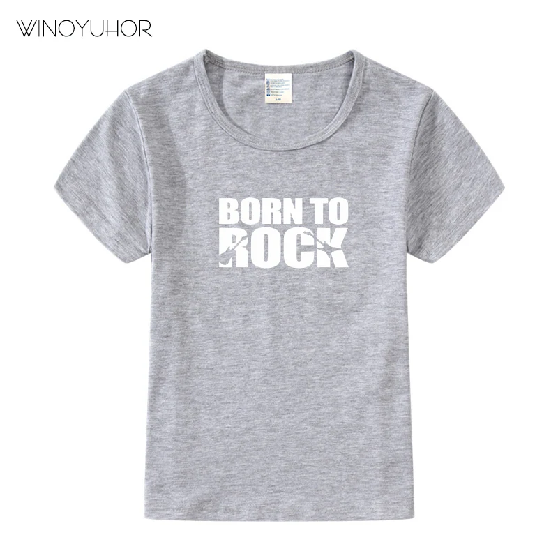Детская футболка «Born To Rock» Детская одежда унисекс для мальчиков и девочек модные стильные топы, Детская летняя футболка с кружевными рукавами, футболка - Цвет: Grey