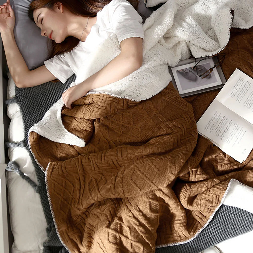 Sherpa Throw Blanket Super Soft Reversible Ultra Luxurious Plush Blanket for Office Home Travel Camping Car Sleeping 130*160cm