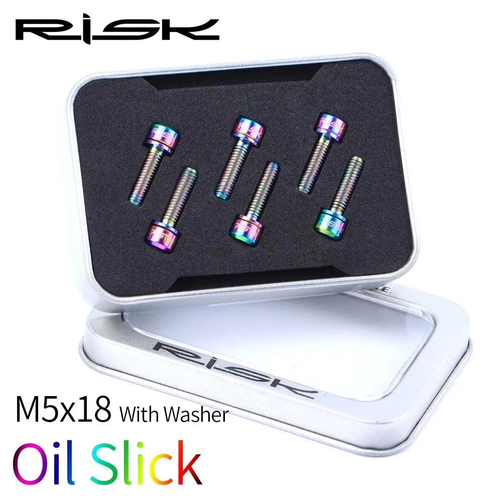 18mm-Rainbow Риска 6 шт./лот M5* 18/20 мм велосипедный вынос руля болты для выноса руля с шайбами Титан сплав Велоспорт велосипед горный велосипед винты+ прокладка M5x18mm M5x20mm - Цвет: 18mm-Rainbow