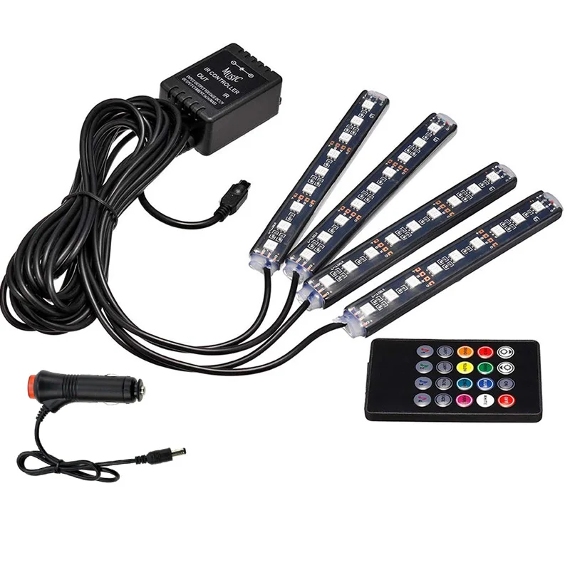 Remote Control 4 шт., интерьерный автомобильный RGB Bluetooth светильник, приложение/Голосовое управление, автоматический светодиодный светильник, светодиодный светильник, лента, декоративная атмосферная лампа - Испускаемый цвет: Remote Control