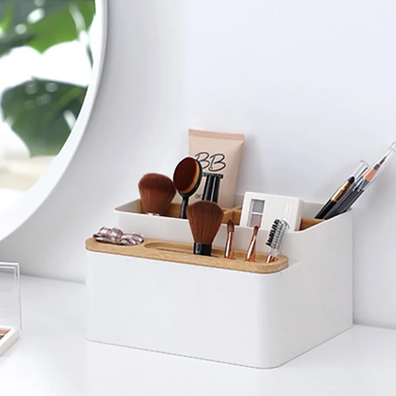 

Detachable Bamboo Desktop Storage Box Partition Multi-purpose Compartments Remote Control Bedside Table Desk Cosmetic Storage