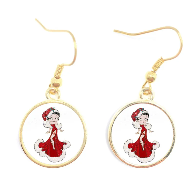 26 Новое поступление милые очаровательные Betty Boop Детские Висячие Серьги Милый Мультфильм рождественские висячие серьги подарок на Хэллоуин Рождественские подарки - Окраска металла: 26
