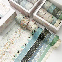 

10 pcs/set Color geometric lattice gold Washi Tape set Scrapbooking Decorative Adhesive Tapes Paper Japanese Stationery Sticker