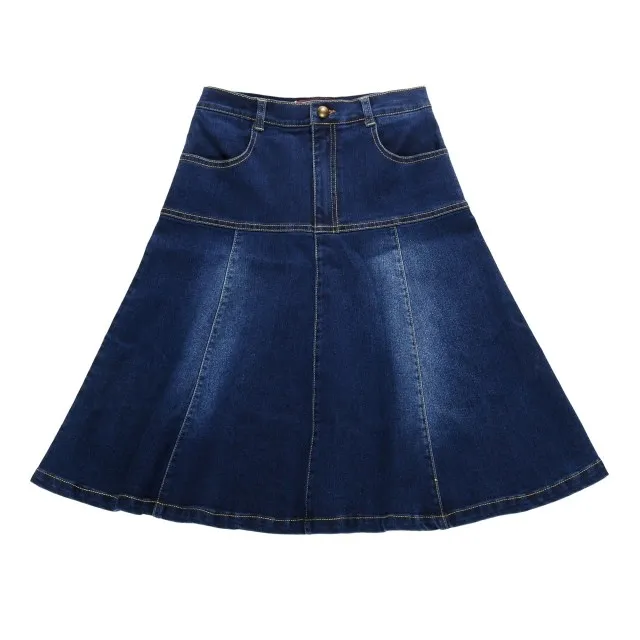 Plus Size XS- 6XL 7XL Pockets Jeans Pleated Skirts Women Clothing A-line High Waist Knee-Length Denim Skirts for Girls CD33