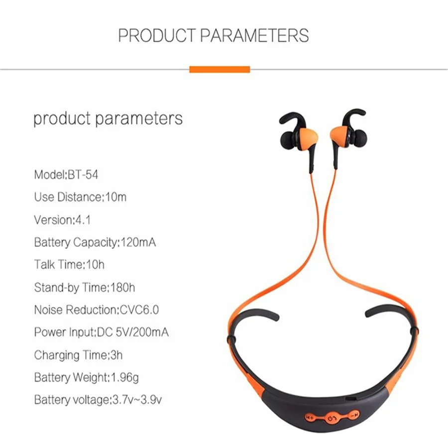 Wireless bluetooth headset stereo headset neck mounted sports bluetooth headset 4 1 one for two stereo music headset BT 54