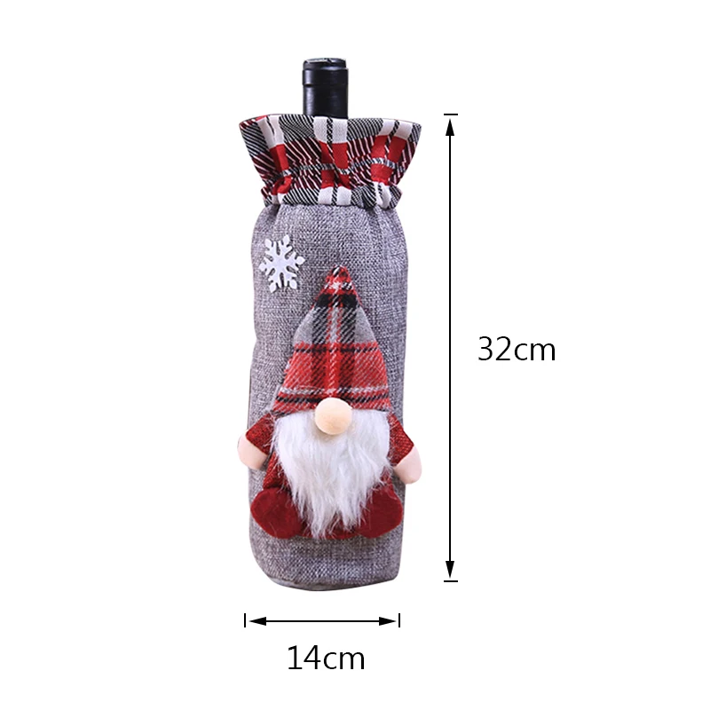 H 32x14cm Рождественские красные чехлы для винных бутылок сумка Санта Клаус Снеговик льняные Чехлы для бутылки шампанского Рождественская вечеринка домашний декор стол - Цвет: H 32x14cm