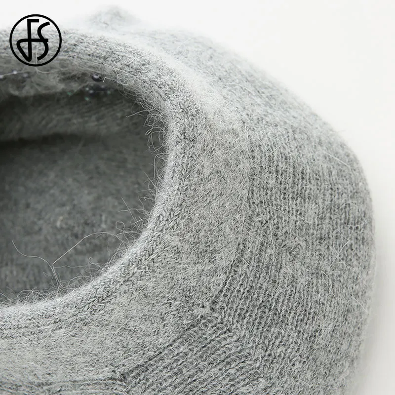 FS Winter Hats For Women Beanie Rabbit Fur 2023 Warm Knitted Hat Flower Double Layers Warm Beret Snow Caps Gorros Femme 6