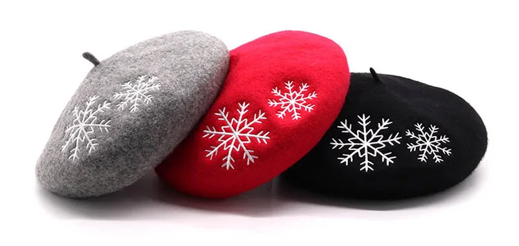 Dilidala Winter Beret Snowflake Embroidery Wool Beret Female Korean Version Adjustable Japanese Wild Painter Hat Pumpkin Hat