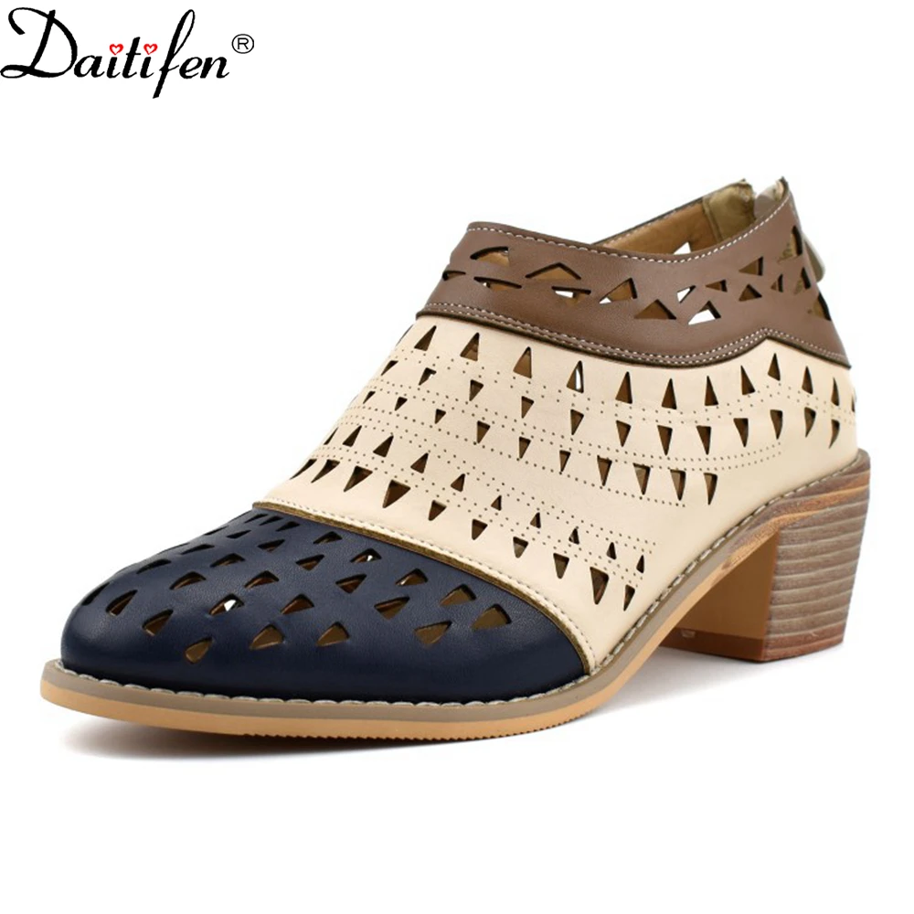 

Daitifen Brand Hollow Women Classical Sandals Low Heel Female Fashion Pumps Mixed Colors Retro Women Leisure Shoes Office Ladies