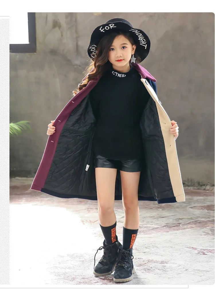 Шерстяное пальто для девочек; Новинка года; Зимняя Детская шерстяная ветровка; модная верхняя одежда для девочек; пальто для девочек; теплая куртка в стиле пэчворк