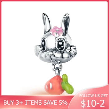 

CodeMonkey New Arrival 925 Sterling Silver Cute Carrot & Rabbit Dangle Charm fit Girls Charm Bracelet DIY Jewelry Girls Gift 324