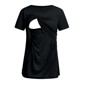 

Women's Maternity Nursing Short Sleeve Tops Solid Breastfeeding T-Shirt (Black)