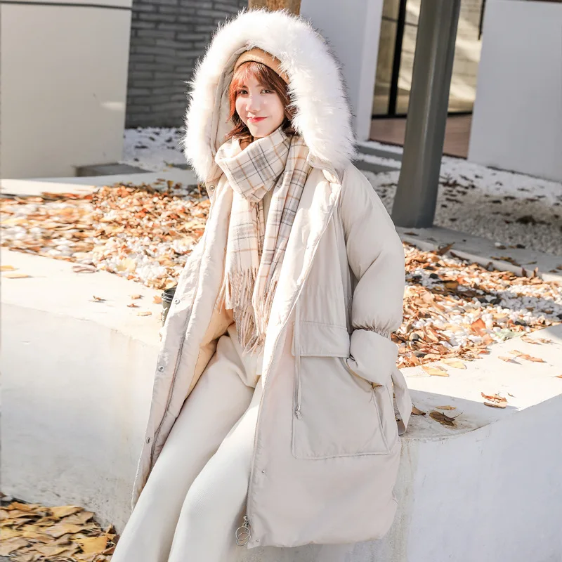 

Mid-length 2018 Winter New Style down Coat Waist Hugging INS over-the-Knee down Feather Cotton-padded Jacket Coat Fashion